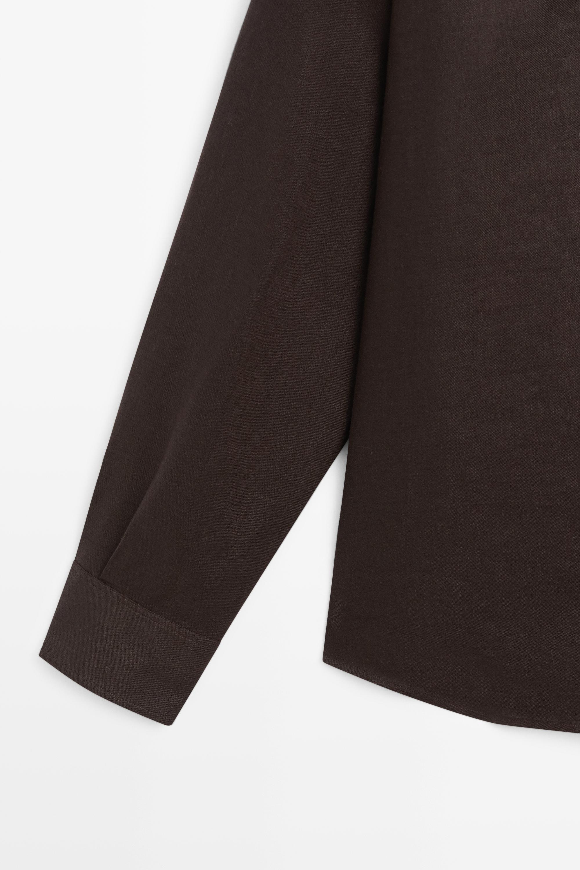Regular fit stand collar 100% linen shirt
